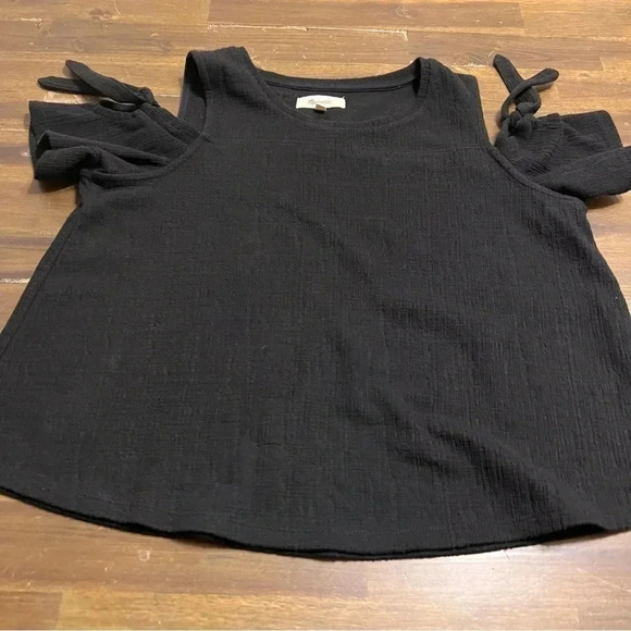 Madewell Skylark Black Top Cold Shoulder Arm Ties XS Textural Knit - Picture 3 of 5